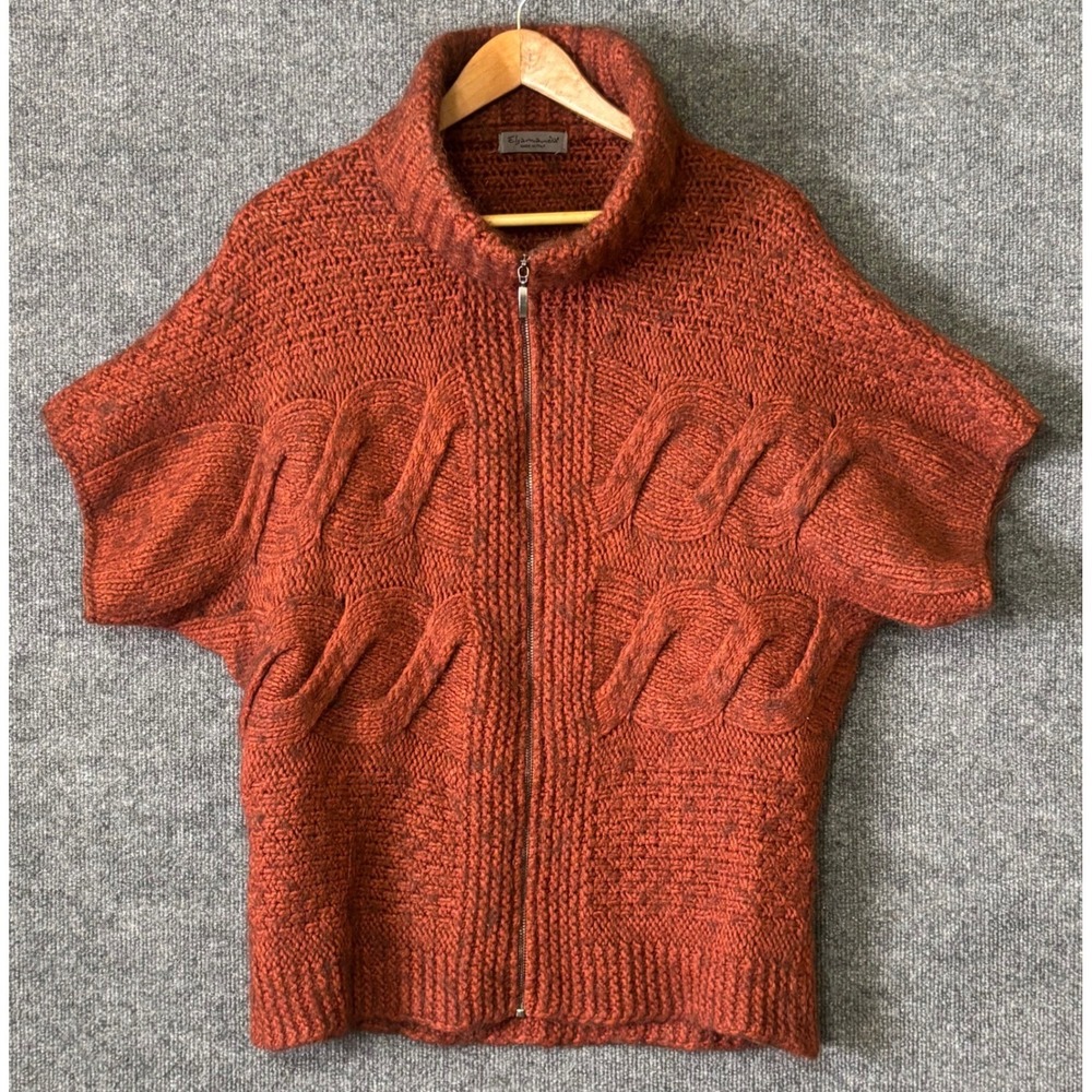 Elsamanda Anthropologie Women One Size Cardigan Rust Orange Alpaca Wool Zip Up